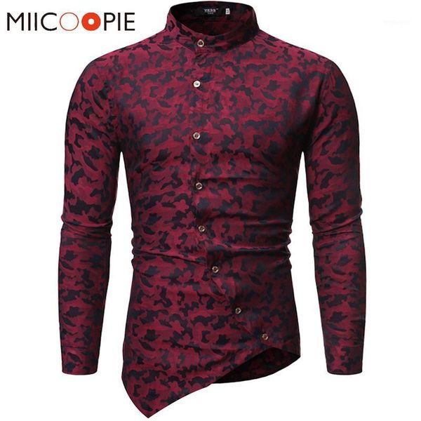 

oblique camouflage shirt men long sleeve casual irregular shirts for men brand solid slim fit business social camisa dress shirt1, White;black