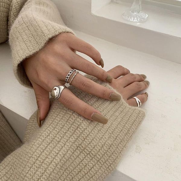

cluster rings vintage simple love chain finger jewelry for women couple party accessories wedding bands ring lovers gifts, Golden;silver
