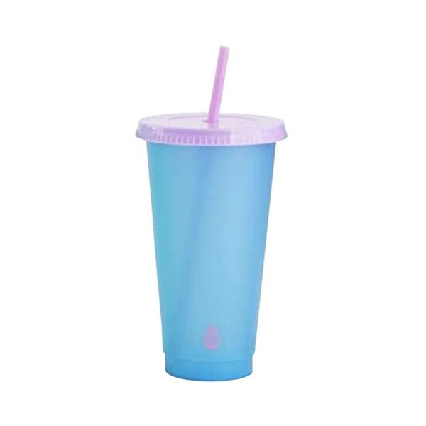 

pp material color changing cup fashion temperature sensing coffee mugs suction tubular with lid tumbler reusable clear plastic 5 5hb b2