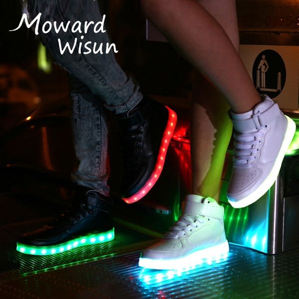 

size 27-42 charge usb luminous sneakers baskets led shoes with light up sole boys girls glowing kids enfant led slippers y200103, Black;red