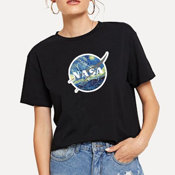 

lh20567 new style personality nasa english printing all-match casual round neck loose comfortable short sleeve t-shirt, White