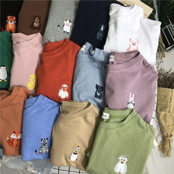 

women summer t -shirt short sleeve animal embroidery sweet kawaii female tee shirts drop shipping, White