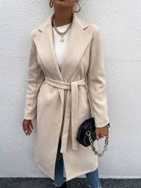 

waterfall collar belted overcoat q122#, Black