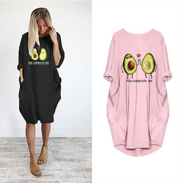 

kawaii avocado woman dress pocket loose vintage fall clothes party casual plus size dresses for women vestido robe sukienka, Black;gray
