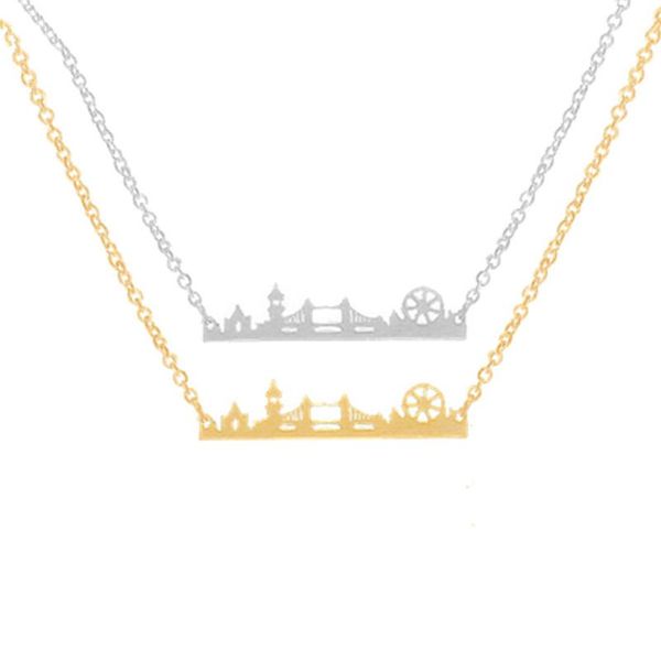 

старинные лондонские горизонт кулон ожерелье из нержавеющей стали звена цепочка золота цвет великобритании городские ожерелья для женщин этн, Silver