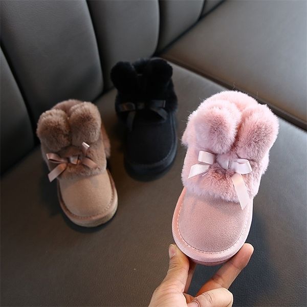 Kaninchen Ohren Stiefel Mädchen Wildleder Kleinkind Winter Stiefel Warme Pelz Winter Schuhe für Mädchen Bogen Band Baby Schnee Stiefel Kinder schuhe LJ201027