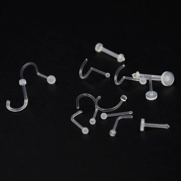 

10pcs/lot bioplast flexible nose lip ring labret earring eyebrow ring belly ring nose studs cartilagem body piercing jewelry q jllbjn, Silver