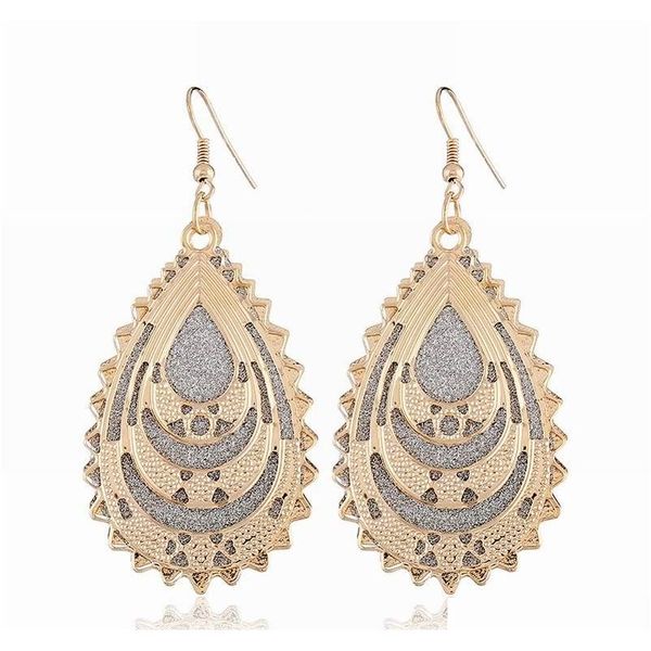 

boho double layers alloy gold color long dangle grind texture hollow design butterfly round water drop earrings for sqcgag beauty888, Silver