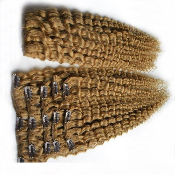

pure color virgin curly clip in on hair extensions 100% human hair weave 10-30 inchs clip in virgin hair extensions, Black