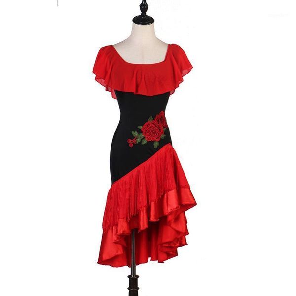 

custom women latin dance dress cha cha samba salsa fringe competition dresses ladies rumba tango performance clothing costume1, Black;red