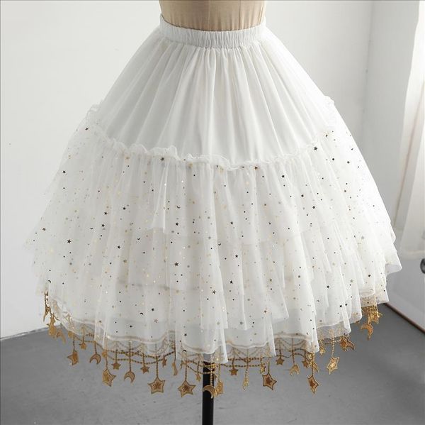 

japanese lunar star river lolita elastic waist adjustable fishbone support violent carmen mid length petticoat drop shipping, Black