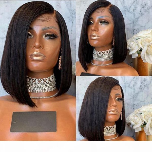 

180% density straight bob 13x6 lace front wigs glueless lace front bob wig brown virgin human hair wigs baby hair #2 #4color, Black;brown