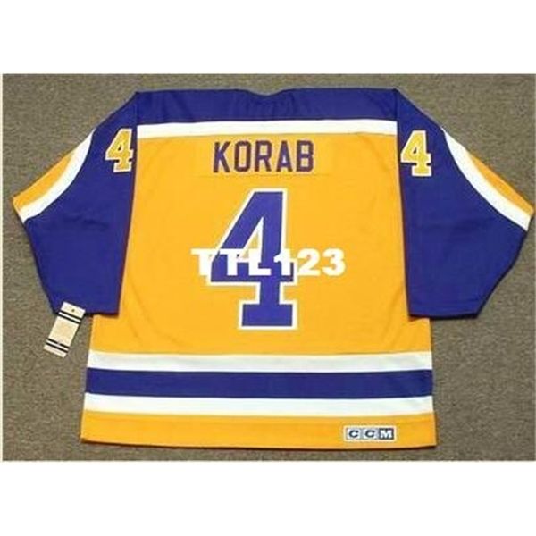 

421 #4 jerry korab los angeles kings 1982 ccm vintage home hockey jersey or custom any name or number retro jersey, Black