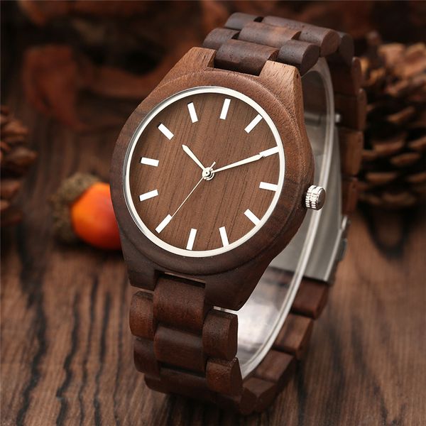 

handmade nature wood watch men's bamboo quartz analog wrist watches brown full wooden bracelet strap collectable clock gift to male, Slivery;brown