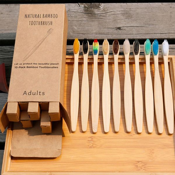 

10pcs bamboo toothbrush eco-friendly product vegan tooth brush rainbow black wooden soft fibre adults travel set dhl