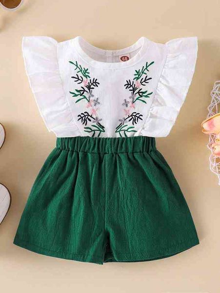 

baby floral embroidery ruffle trim 2 in 1 romper she, Blue