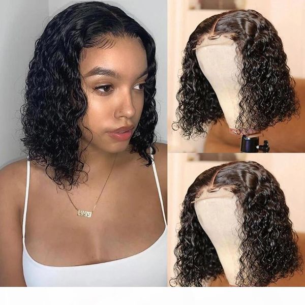 

short curly bob lace front wigs human hair wigs with baby hair brazilian remy hair pre-plucked hairline deep curly wig, Black;brown
