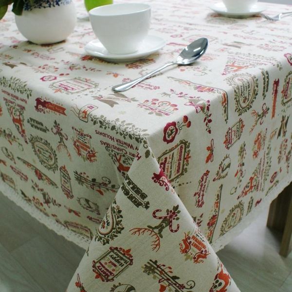 

table cloth nordic christmas cotton linen lace edging happy holiday kitchen dining cover xmas decor year party