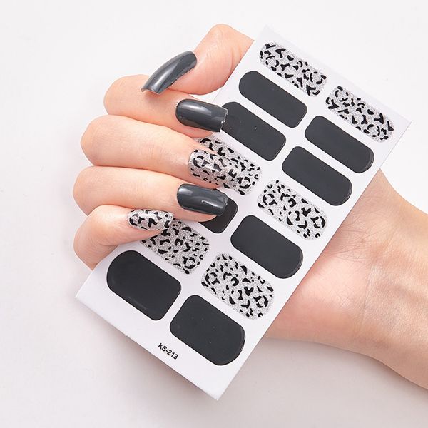 Wraps de unhas completas Art Adesivos Polonês Leopardo Decalque Tiras Adesivo Falso Projeto Design Manicure Set Shiny Nail Adesivos