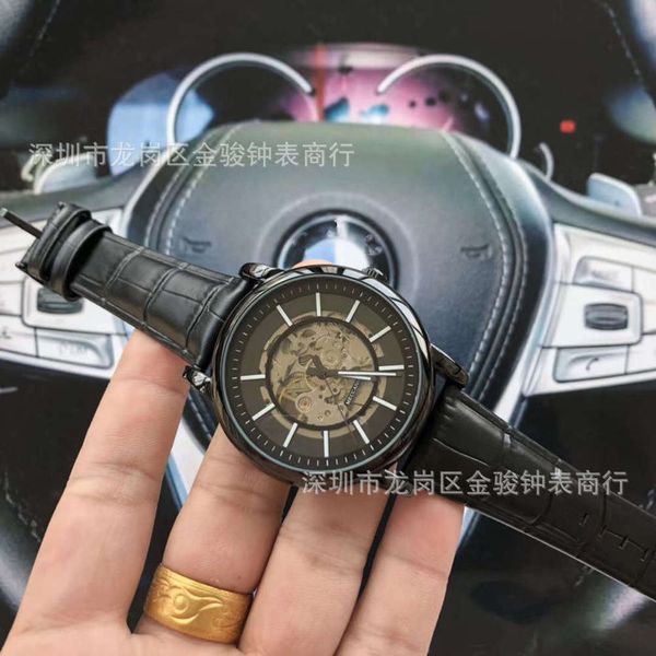 

mechanical men's full watch automatic hollow watch business fashion waterproof belt watch, Slivery;brown