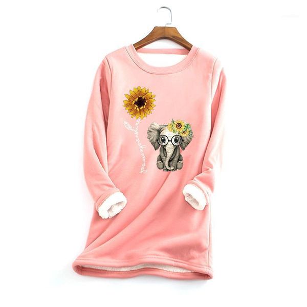 

woment thick fleece printing sweatshirt warm o-neck underwear harajuku sunflower christmas prin blusas mujer de moda 20201, White