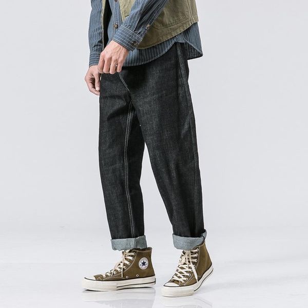 

men's jeans straight loose black retro style fashion trousers, Blue