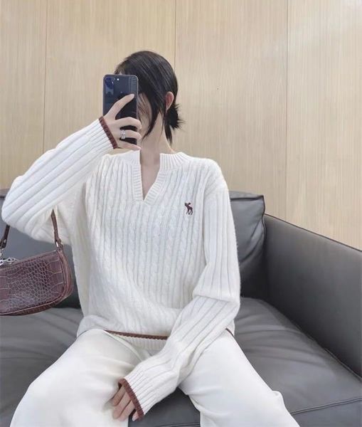 

women's clothing new products in autumn and winter of 20 v-neck decor embroidery printing long wool knitting sleeve fashion, White;black