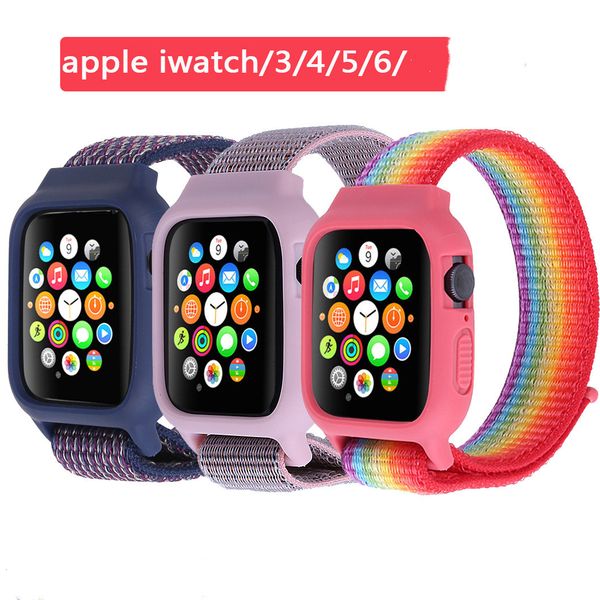 

nylon fabric strap band with bumper case watchband for apple watch bands iwatch 3/4/5/6/se 38mm 40mm 42mm 44mm xiaomi 5