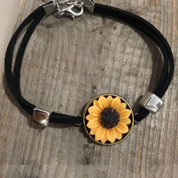

fashion sunflower vintage daisy bracelet sunflower charm surfing bracelet for women men summer friendship beach, Black