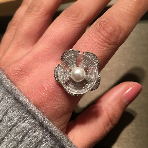 

online celebrity flower rotatable ring personality double flower ring full diamond female index finger, Silver