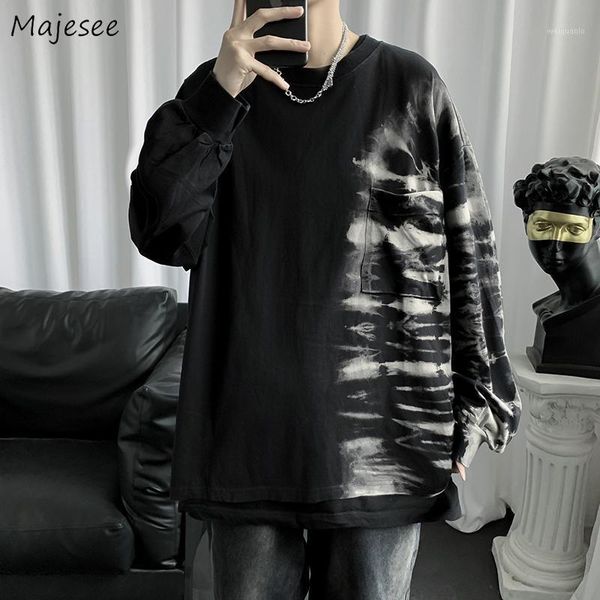 

men no hat sweatshirts tie dye o-neck long sleeve british style ins new trendy leisure designed handsome harajuku simple hoodies1, Black
