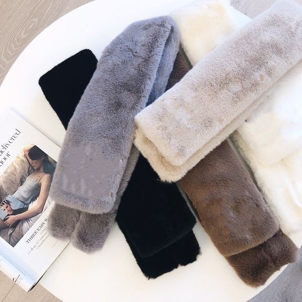 

luxury- high-grade classic rabbit hair letter brand name scarf for men and women in autumn and winter, scarf size 90*13cm, Blue;gray
