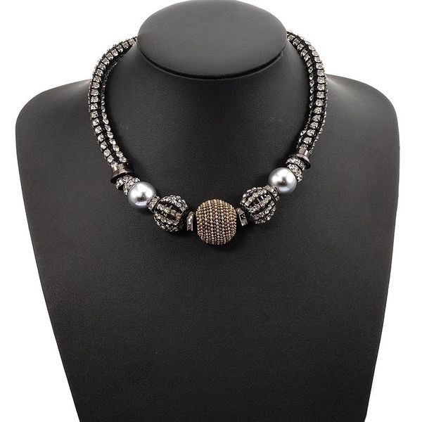 

chains black color statement women men punk trendy rhinestone balls charm choker necklace fashion jewelry, Silver
