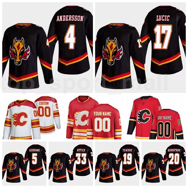 

calgary flames reverse retro hockey 18 connor zary jersey men stitched 4 rasmus andersson 29 dillon dube 17 milan lucic 93 sam bennett, Black;red