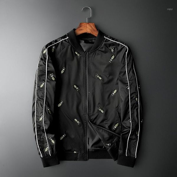 

new men luxury rib sleeve embroidered bees bee striped couple baseball coats & jackets abstract digital coat motor #n2451, Black;brown