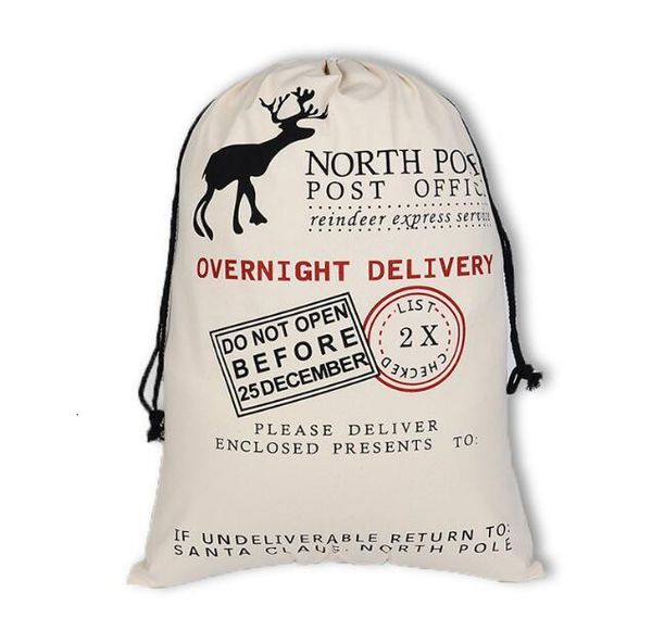 

organic red green white christmas gift large heavy canvas drawstring bag with reindeers santa claus sack bags for kids