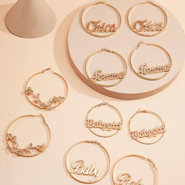 

hoop & huggie lacteo vintage rose letter shape earrings for women 2021fashion trendy daily life unusual jewelry accessories, Golden;silver