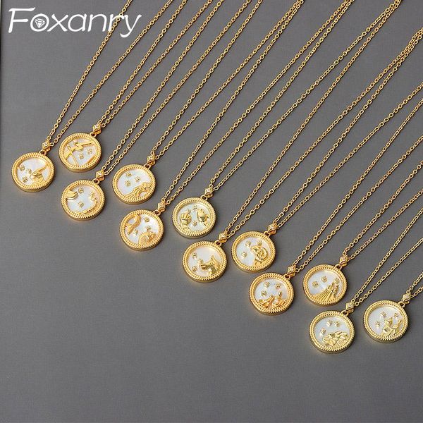 

chains foxanry 925 sterling silver sweater necklace ins fashion creative twelve constellations pendant elegant party jewelry gifts