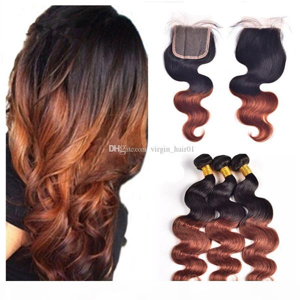 

body wave dark brown hair weaves with lace closure 1b 33 auburn hair bundles with lace closure part virgin brazilian ombre hair, Black;brown