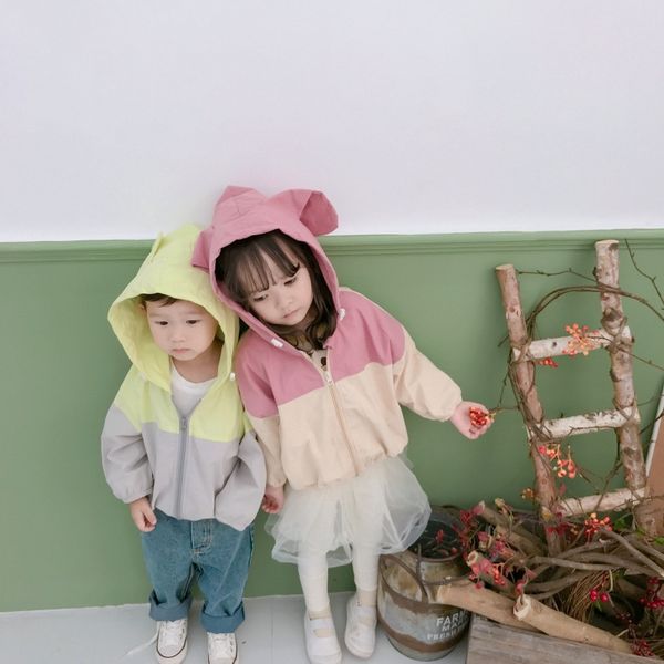 

autumn cute boys girls fashion patchwork hooded zipper jackets kids rabbit ears bear ears cute dust coat y200901, Blue;gray
