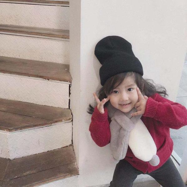 

korean children's cute plush scarf cartoon boys and girls bibs for autumn and winter cold warm baby solid color scarf, Blue;gray