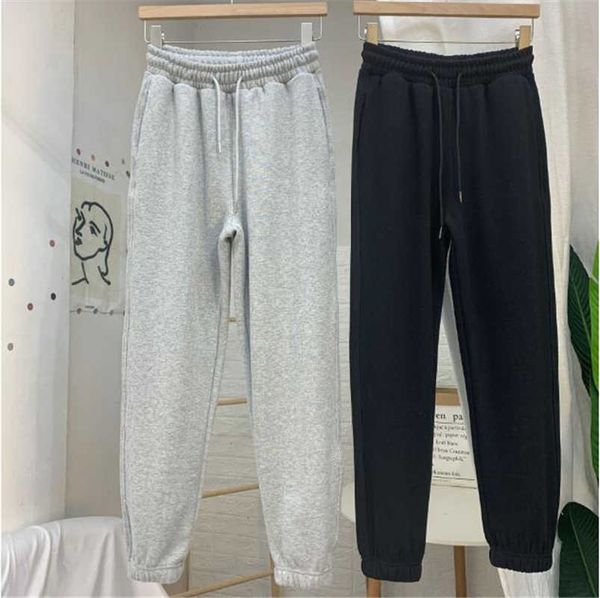 

plus velvet padded sports pants women's autumn and winter new style loose and thin elastic waist plus size asian size s-xxl, Black;white