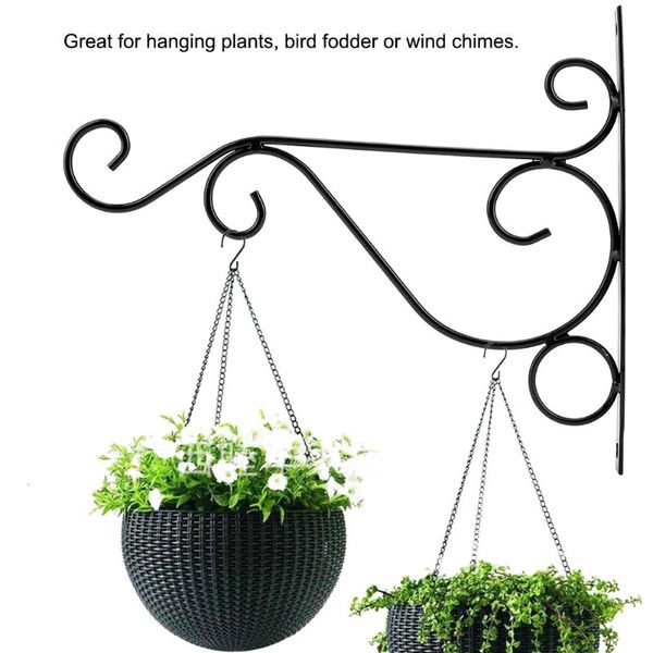 

hooks & rails iron plant hanger wall hanging bracket flower hook for home garden decoration 25*21cm(black/white)