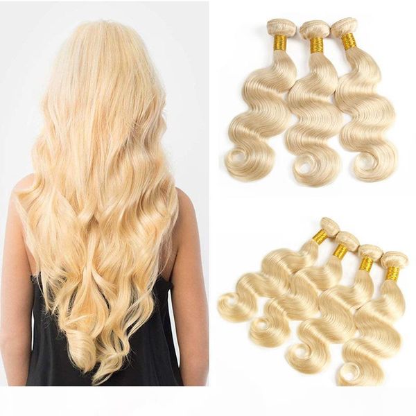 

malaysian blonde human hair weave bundles pure color #613 platinum bleach blonde wholesale malaysian body wave human hair extensions, Black