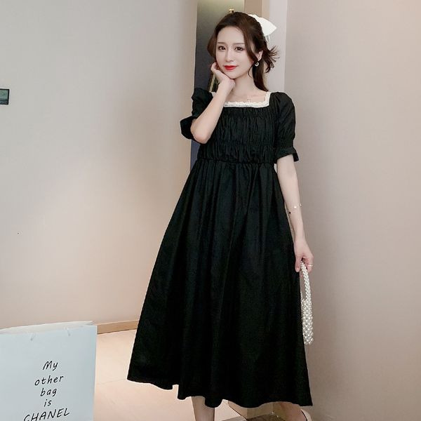 

2021 new summer of women mid hepburn stylish western french style plied big elastic dress zfhu, Black;gray