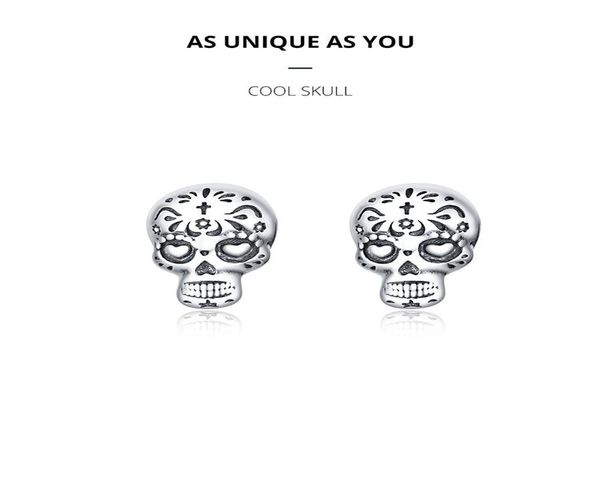 

bamoer аутентичные 925 стерлингового серебра готический прохладный чехол череп серьги для женщин и мужчин серебро 925 мода ювелирные изделия, Bronze;silver