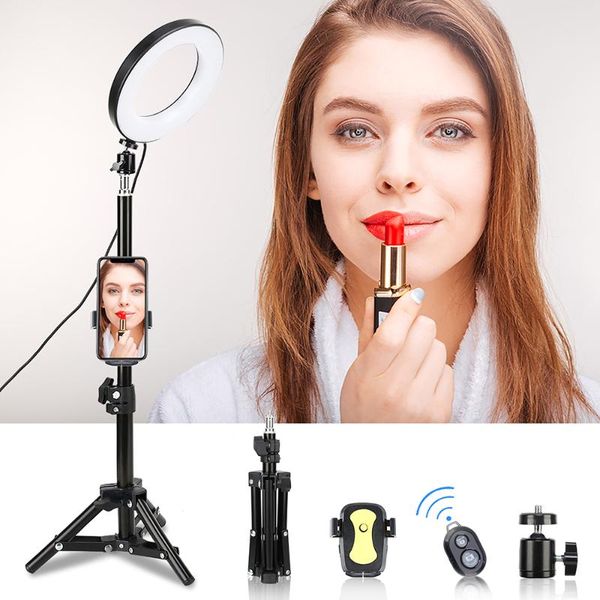 

3000k-6000k led video ring light lamp selfie lighting ring for youtube live with phone holder tripod stand remote control