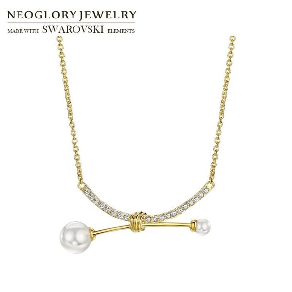 

pendant necklaces neoglory zircon & simulated pearl necklace trendy geometric design gold color for party lady sale classic, Silver
