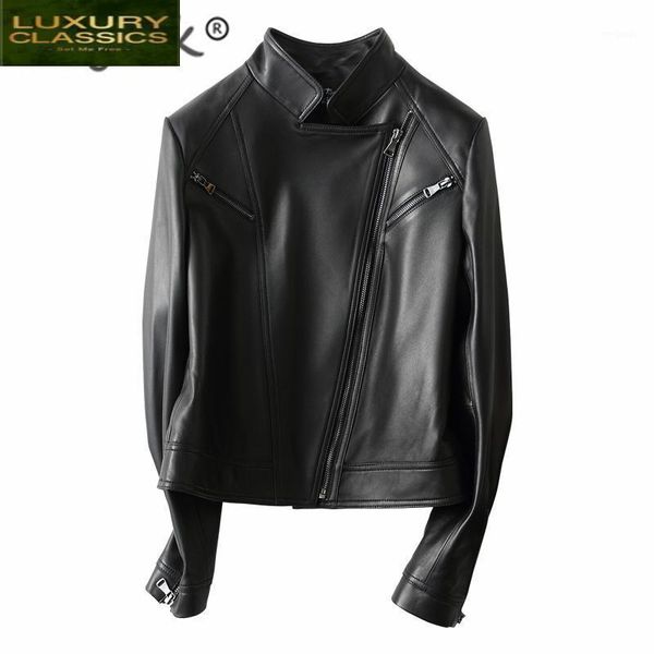 

jacket fashion real leather women clothes 2021 streetwear moto womens sheepskin coat female genuine leather kqn291501, Black