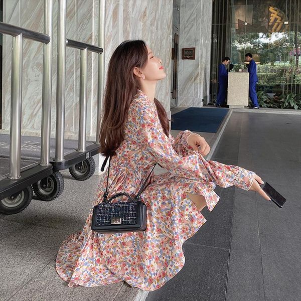 

mishow 2020 spring new dresses women floral a line turn down collar high waist vintage female casual mini dress mx20a1981, Black;gray